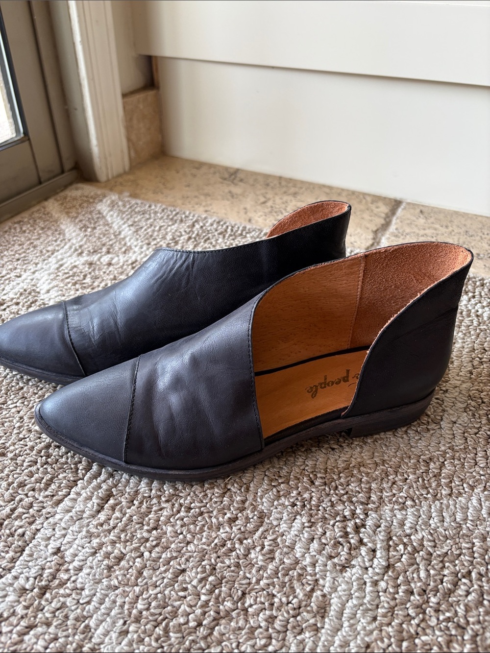 Free People Black Leather Cutout Pointed Flats